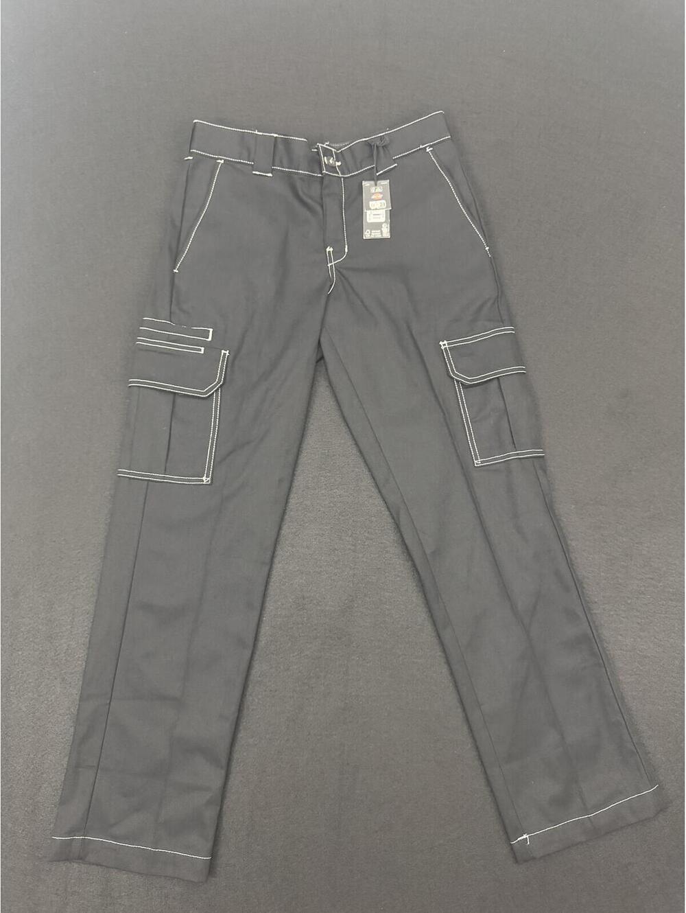 Dickies Skater Black Cargo Pants with White Stitching Detail 30x30